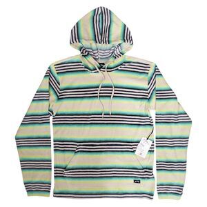 BILLABONG Sweater FLECKER DIEGO Mens Small White Blue Terry Cloth Striped Hoodie